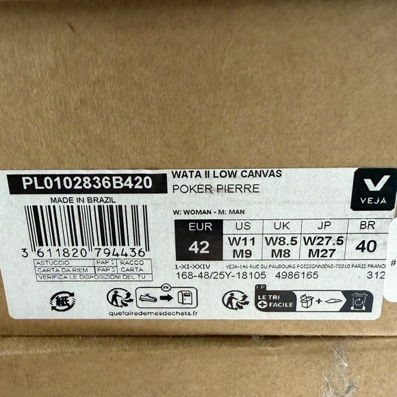 VEJA Wata II Low Men's Sneakers Sizes 9 & 11.5 Color Poker Pierre - Picture 5 of 7